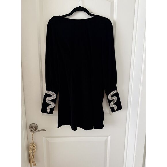 Zara Velvet Mini Dress S Black Open Back Embroidered - Picture 7 of 8